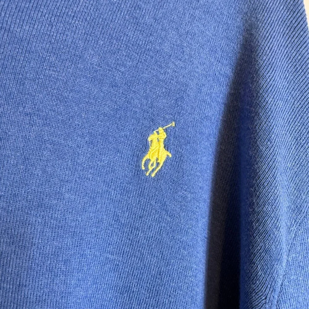 Polo Ralph Lauren Pima Cotton V-Neck Sweater Pullover Men's XL* Blue Preppy Soft